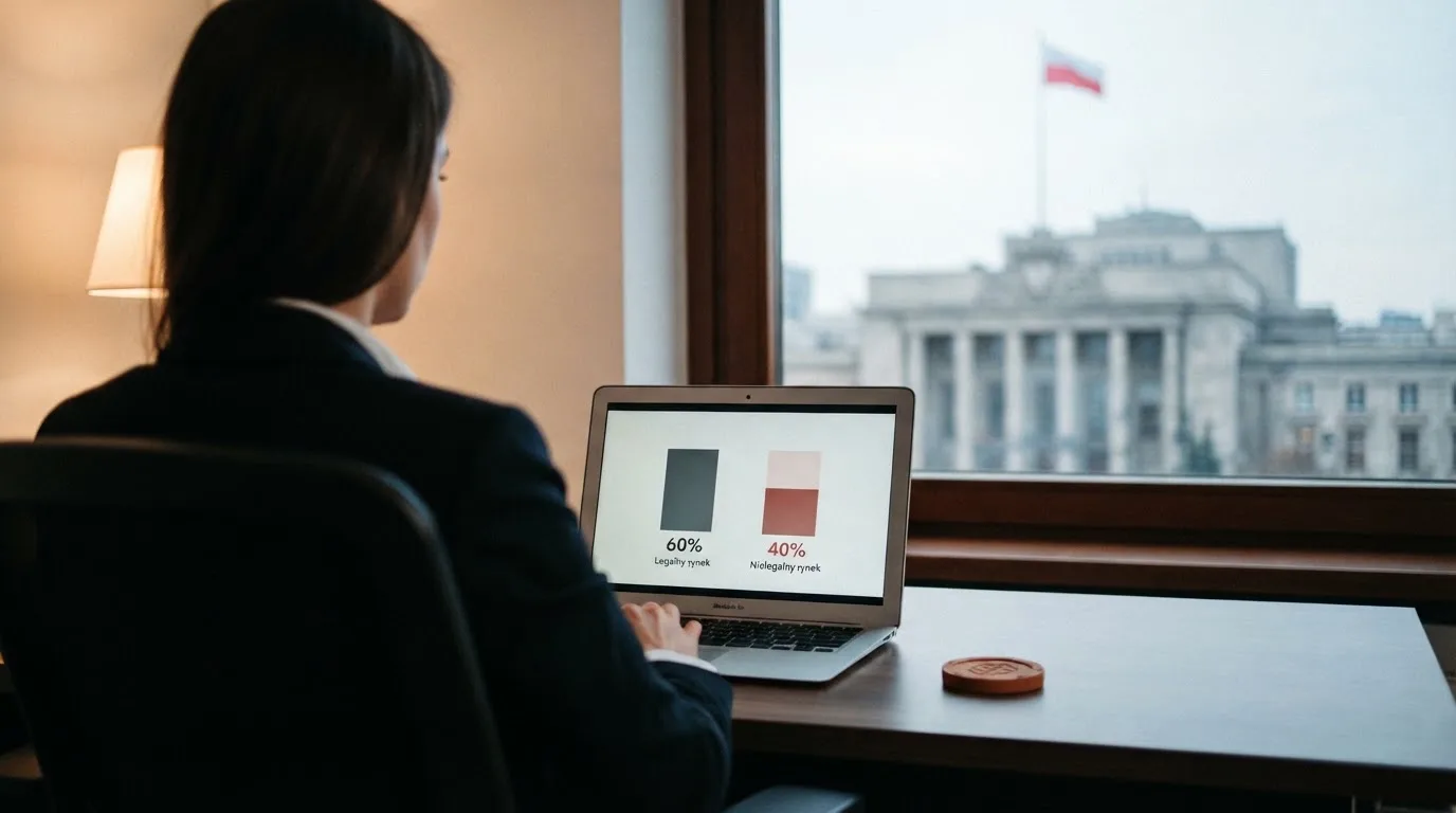 Budynek urzędu administracji państwowej z flagą Polski na maszcie w tle
