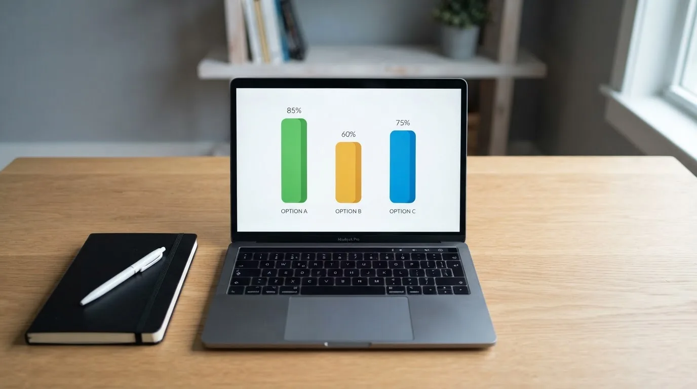 Ekran laptopa z tabelą porównawczą kilku serwisów kasynowych, bez widocznych logotypów marek